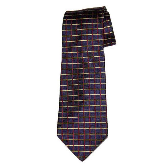 Brooks Brothers Silk Tie Navy Blue Red Yellow Window Pane Check Pattern Men's - Picture 1 of 2
